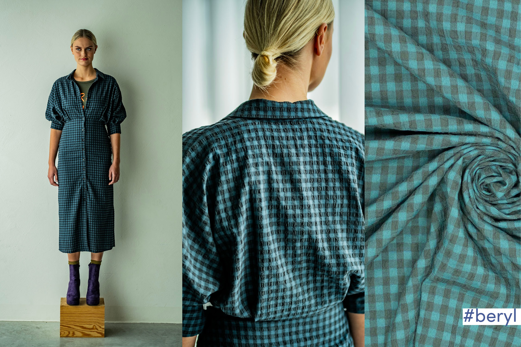 Fibre Mood WOVEN SEERSUCKER CHECK Petrol - Afbeelding 2